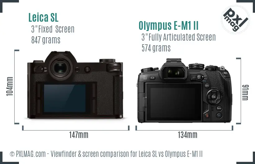 Leica SL vs Olympus E-M1 II Screen and Viewfinder comparison