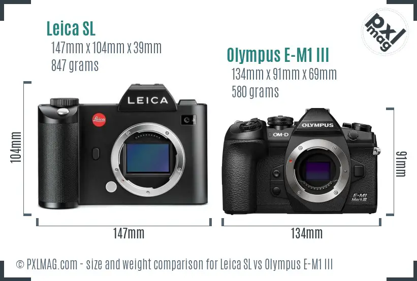 Leica SL vs Olympus E-M1 III size comparison