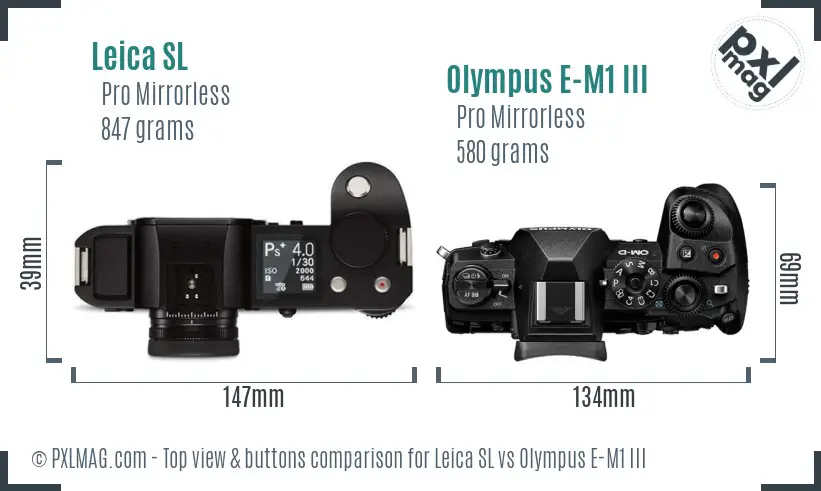 Leica SL vs Olympus E-M1 III top view buttons comparison