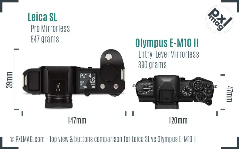 Leica SL vs Olympus E-M10 II top view buttons comparison Leica SL vs Olympus E-M10 II top view buttons comparison