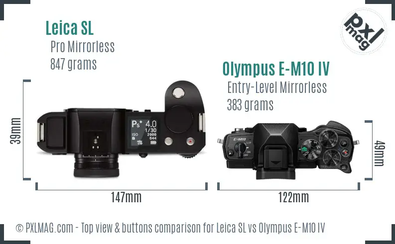 Leica SL vs Olympus E-M10 IV top view buttons comparison