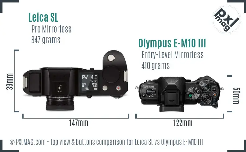 Leica SL vs Olympus E-M10 III top view buttons comparison