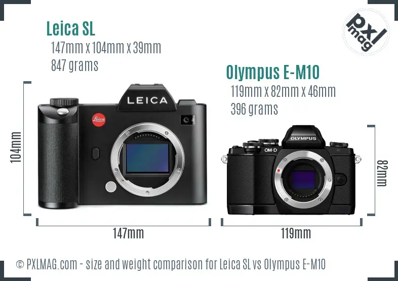 Leica SL vs Olympus E-M10 size comparison