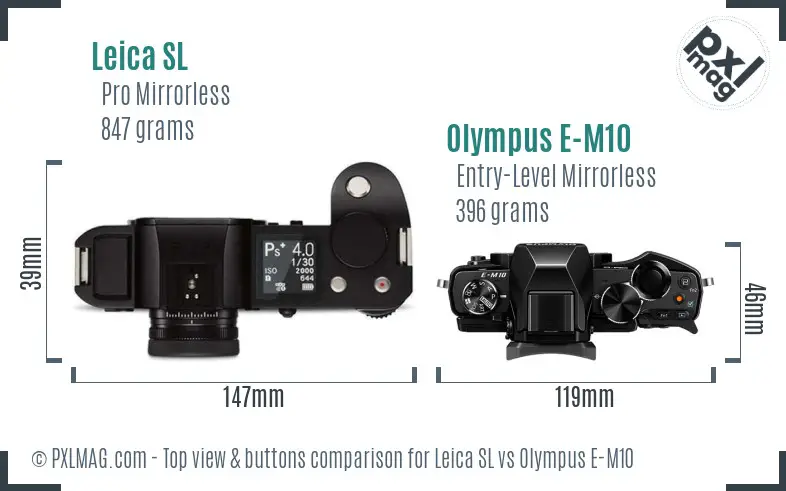 Leica SL vs Olympus E-M10 top view buttons comparison