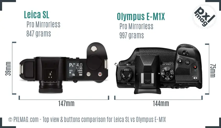 Leica SL vs Olympus E-M1X top view buttons comparison