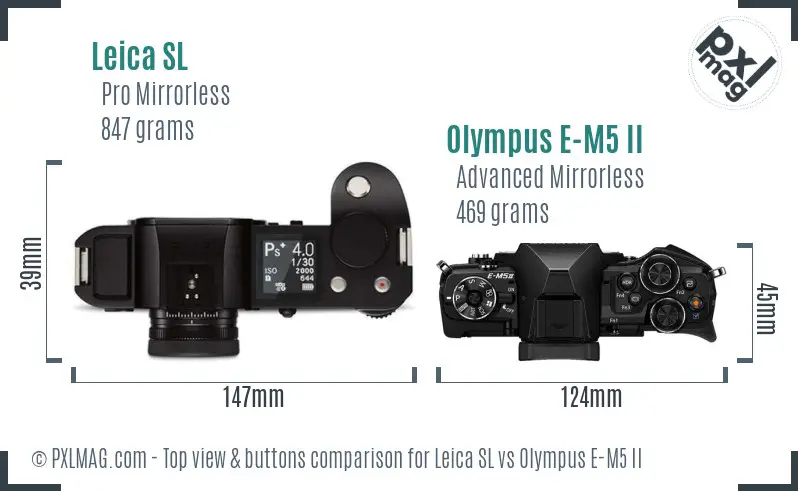Leica SL vs Olympus E-M5 II top view buttons comparison