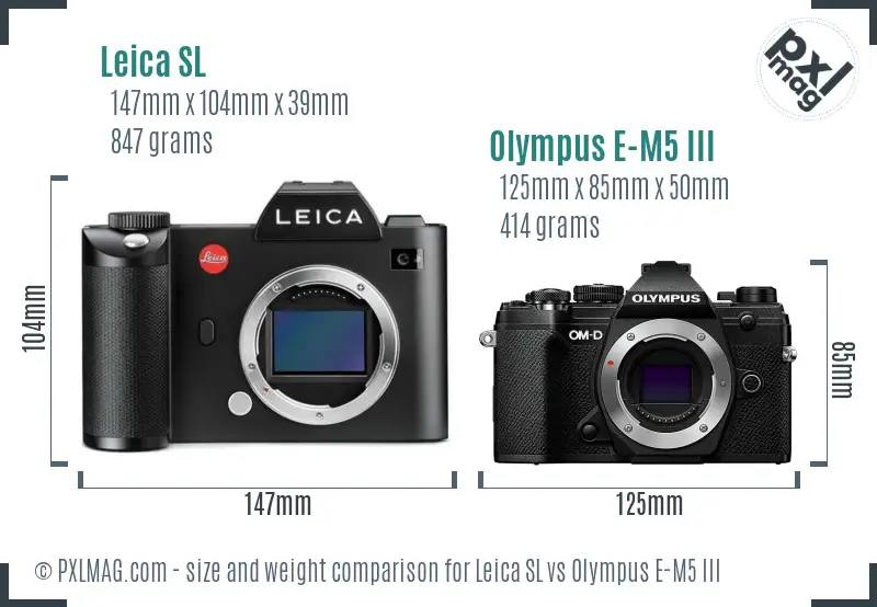 Leica SL vs Olympus E-M5 III size comparison