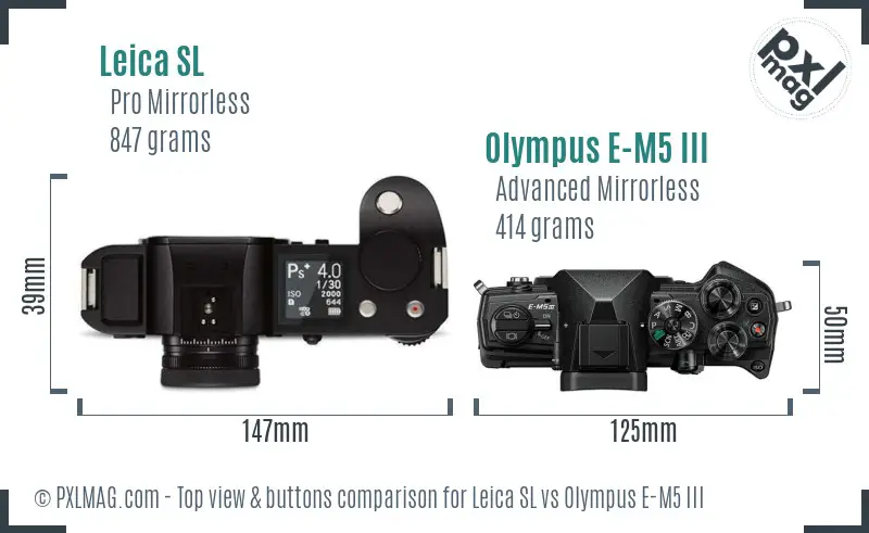 Leica SL vs Olympus E-M5 III top view buttons comparison
