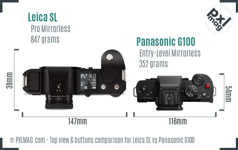 Leica SL vs Panasonic G100 top view buttons comparison