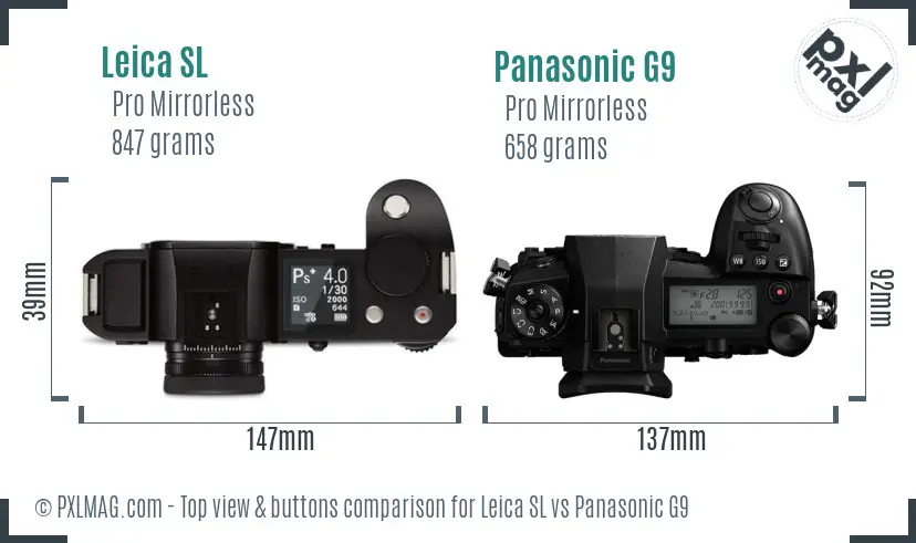 Leica SL vs Panasonic G9 top view buttons comparison