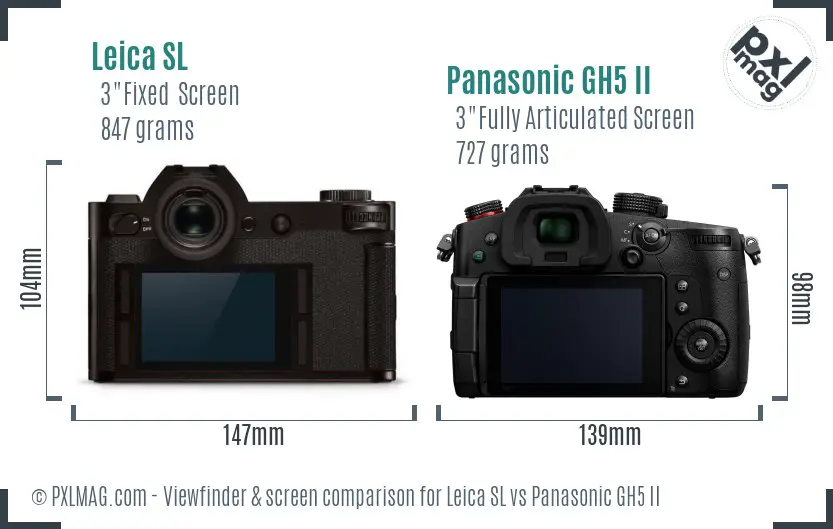 Leica SL vs Panasonic GH5 II Screen and Viewfinder comparison