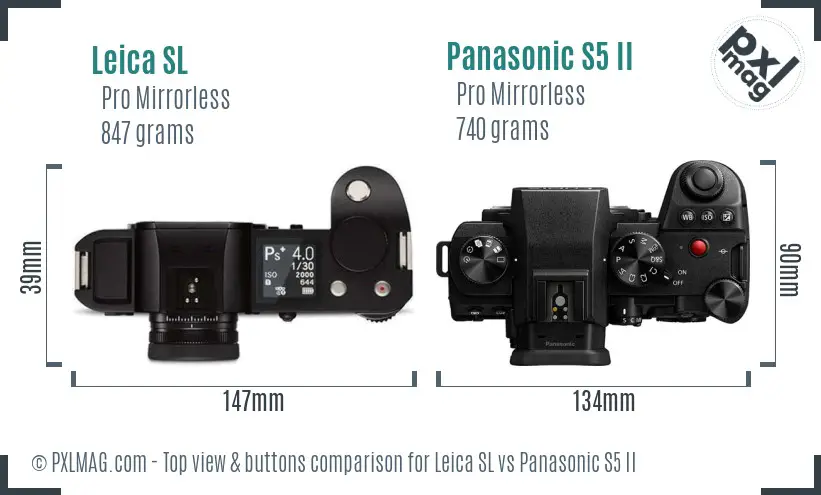 Leica SL vs Panasonic S5 II top view buttons comparison