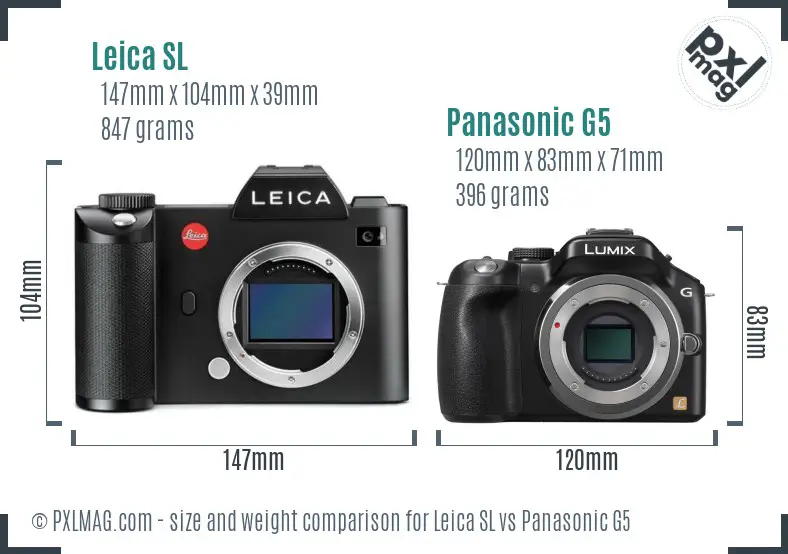 Leica SL vs Panasonic G5 size comparison