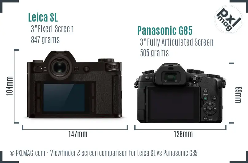 Leica SL vs Panasonic G85 Screen and Viewfinder comparison