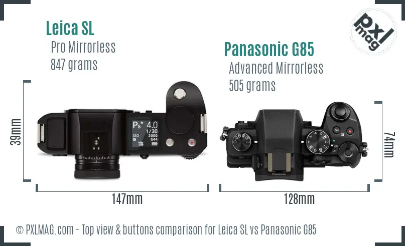 Leica SL vs Panasonic G85 top view buttons comparison