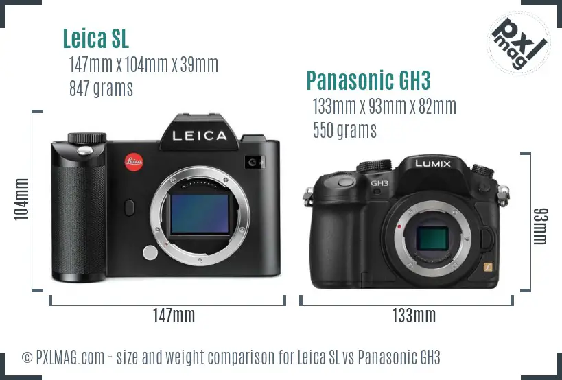 Leica SL vs Panasonic GH3 size comparison