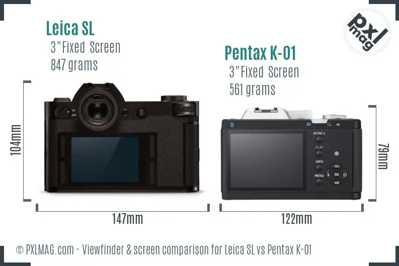 Leica SL vs Pentax K-01 Screen and Viewfinder comparison