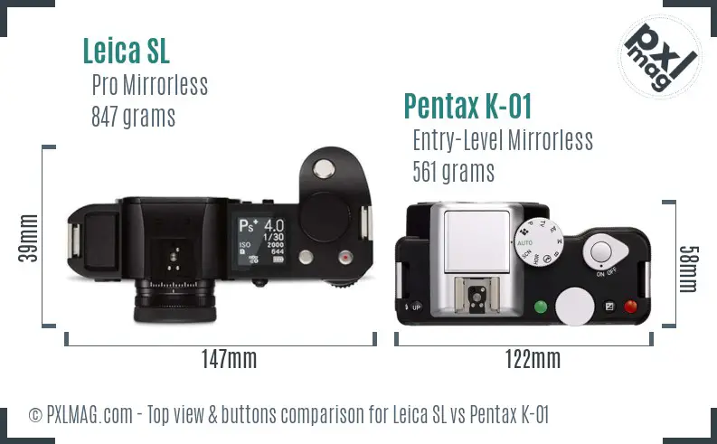 Leica SL vs Pentax K-01 top view buttons comparison