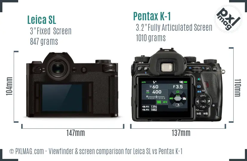 Leica SL vs Pentax K-1 Screen and Viewfinder comparison