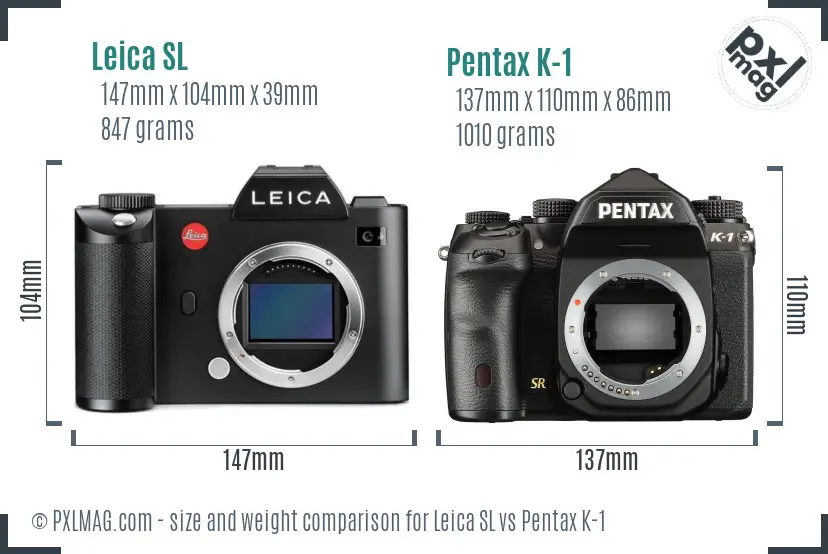 Leica SL vs Pentax K-1 size comparison