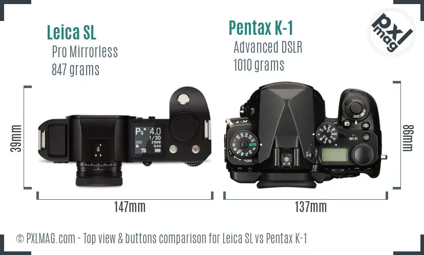 Leica SL vs Pentax K-1 top view buttons comparison