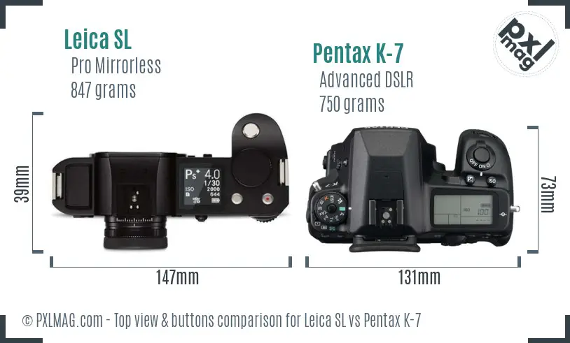 Leica SL vs Pentax K-7 top view buttons comparison