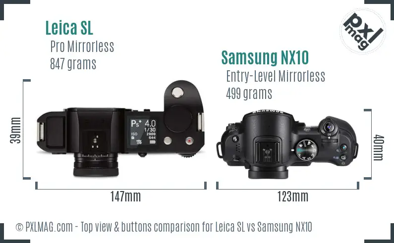 Leica SL vs Samsung NX10 top view buttons comparison Leica SL vs Samsung NX10 top view buttons comparison