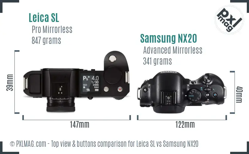 Leica SL vs Samsung NX20 top view buttons comparison