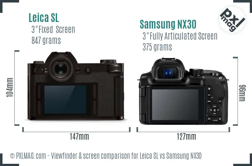 Leica SL vs Samsung NX30 Screen and Viewfinder comparison