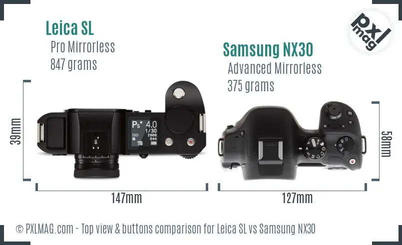 Leica SL vs Samsung NX30 top view buttons comparison
