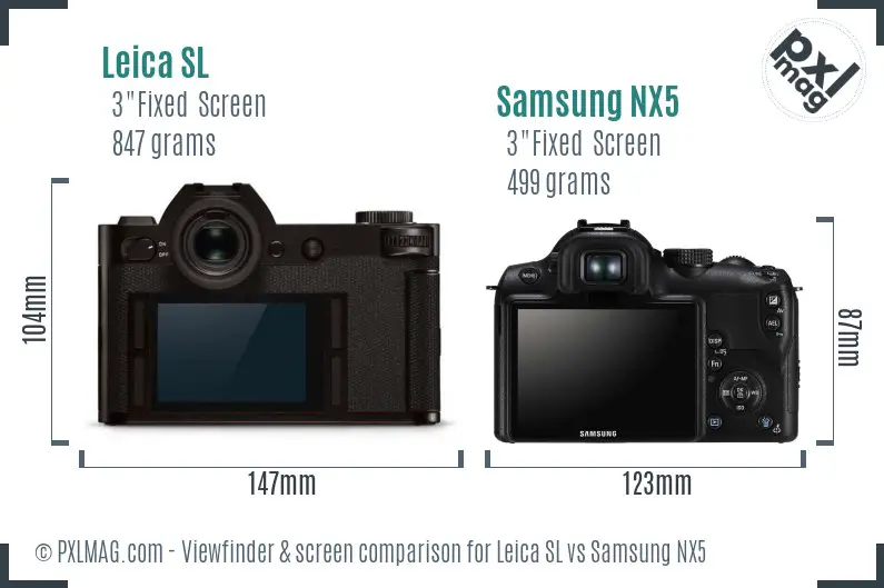 Leica SL vs Samsung NX5 Screen and Viewfinder comparison