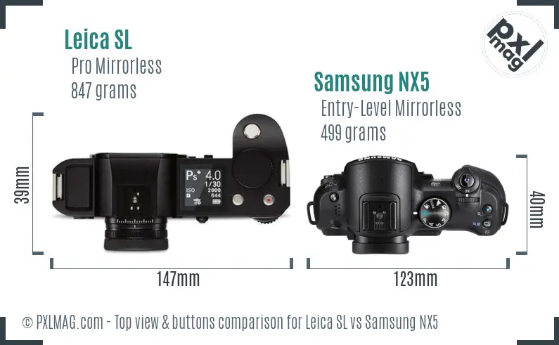 Leica SL vs Samsung NX5 top view buttons comparison