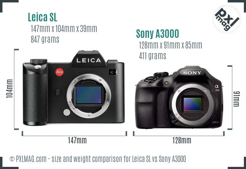 Leica SL vs Sony A3000 size comparison