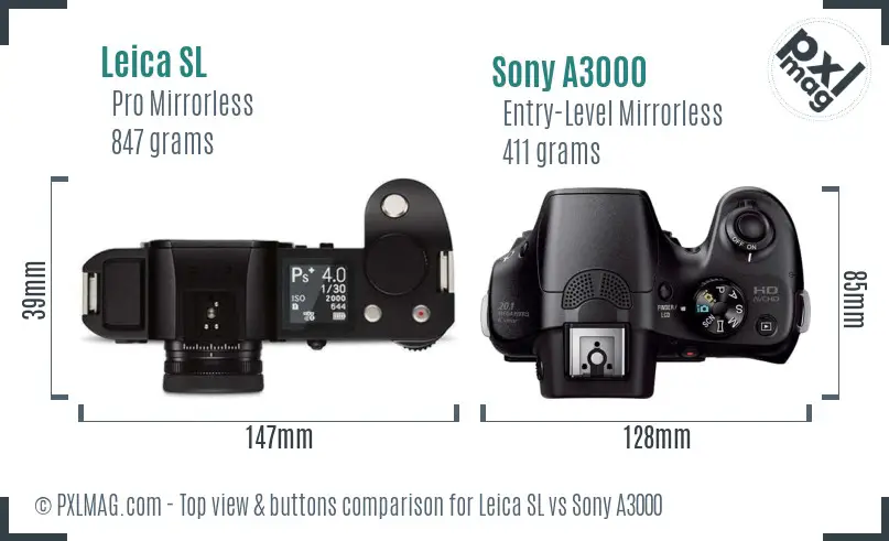 Leica SL vs Sony A3000 top view buttons comparison