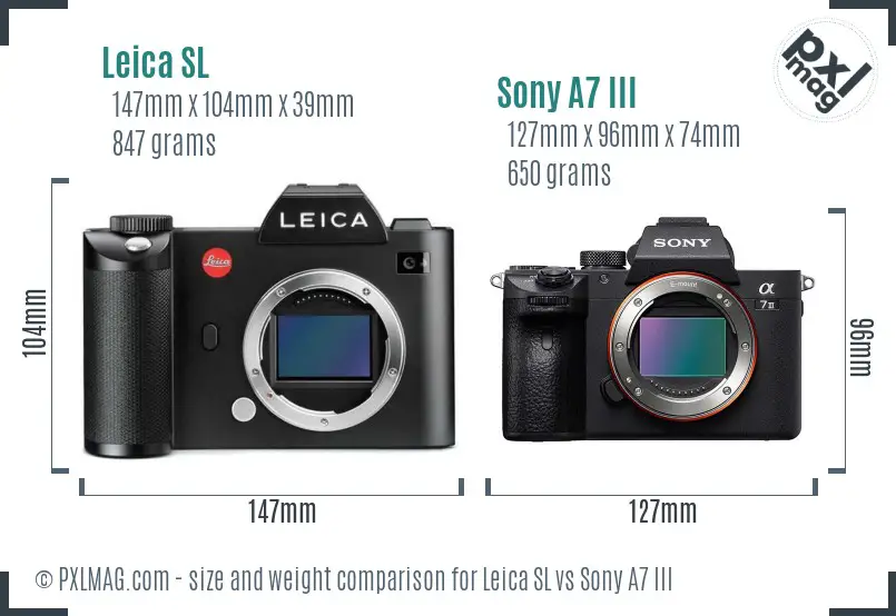 Leica SL vs Sony A7 III size comparison