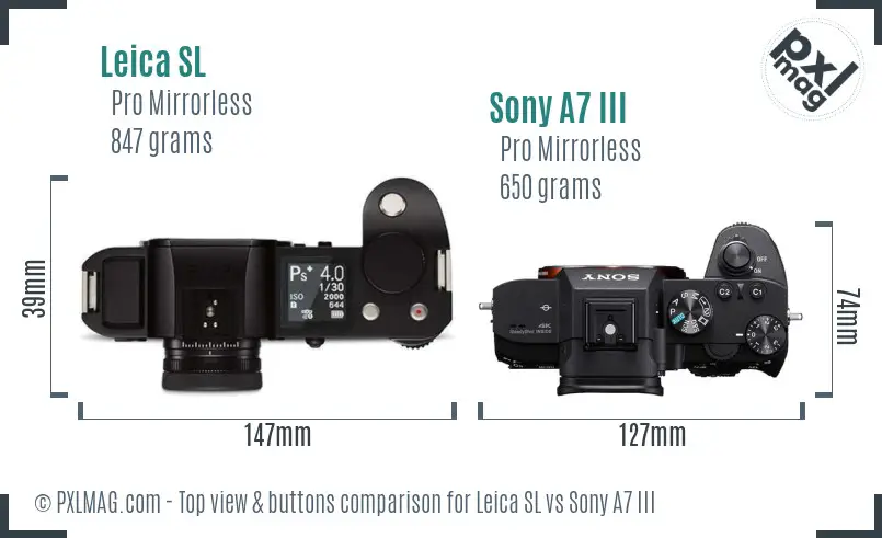 Leica SL vs Sony A7 III top view buttons comparison