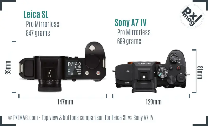 Leica SL vs Sony A7 IV top view buttons comparison
