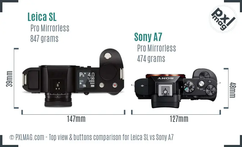 Leica SL vs Sony A7 top view buttons comparison Leica SL vs Sony A7 top view buttons comparison