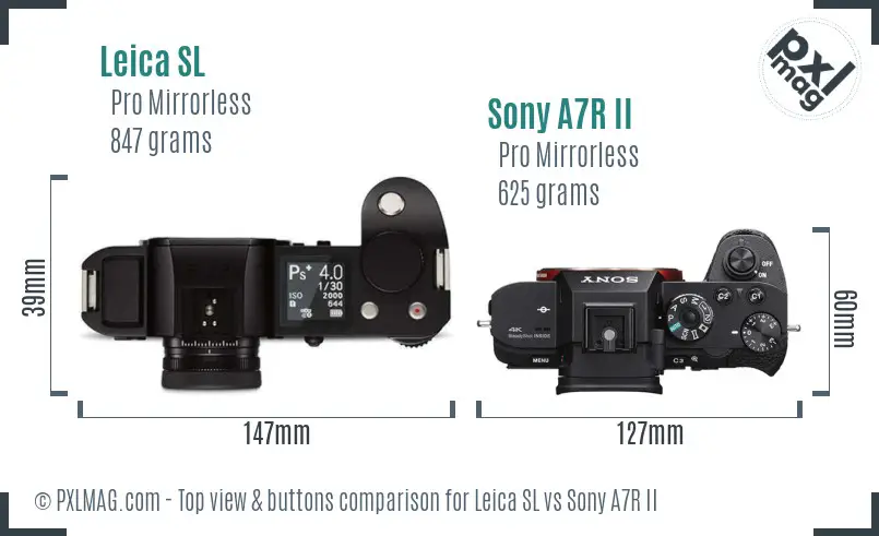 Leica SL vs Sony A7R II top view buttons comparison