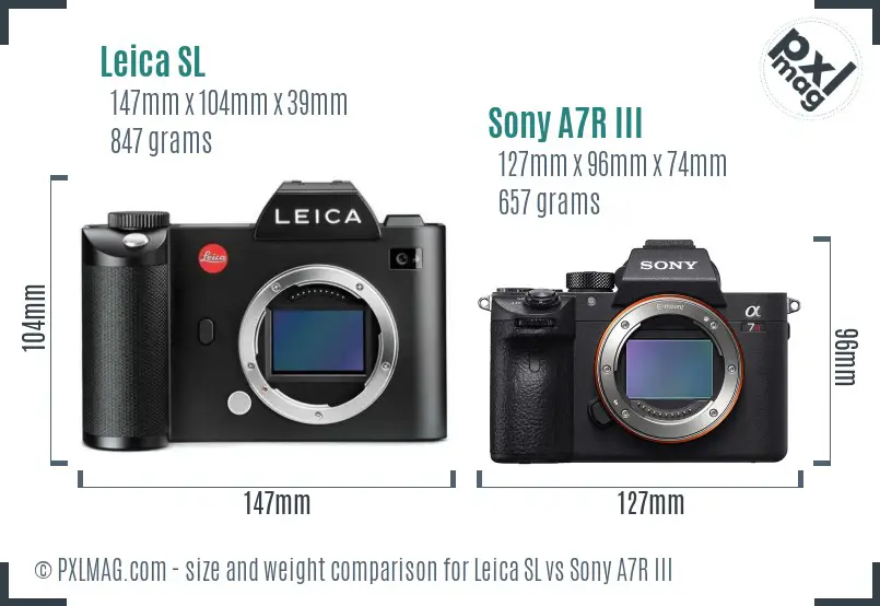 Leica SL vs Sony A7R III size comparison