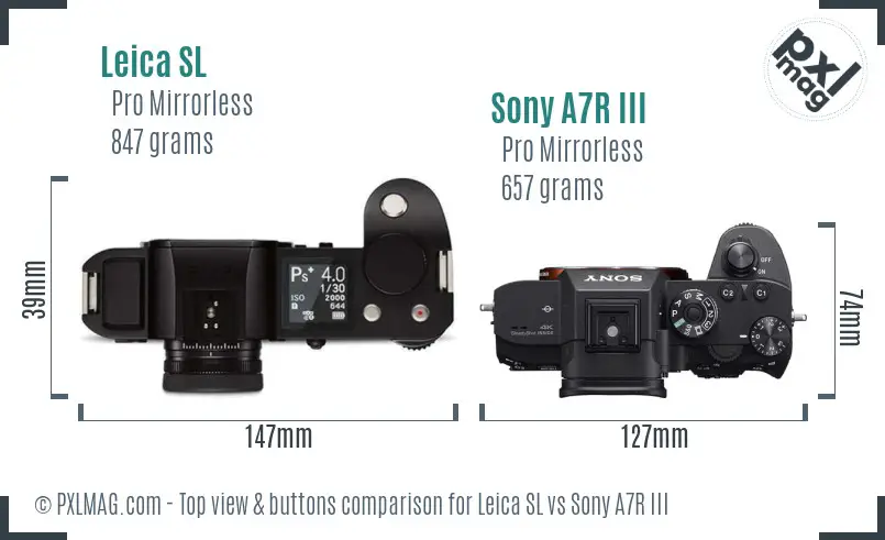 Leica SL vs Sony A7R III top view buttons comparison