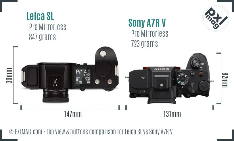 Leica SL vs Sony A7R V top view buttons comparison