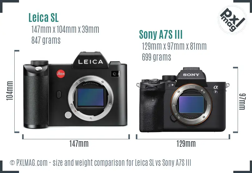 Leica SL vs Sony A7S III size comparison