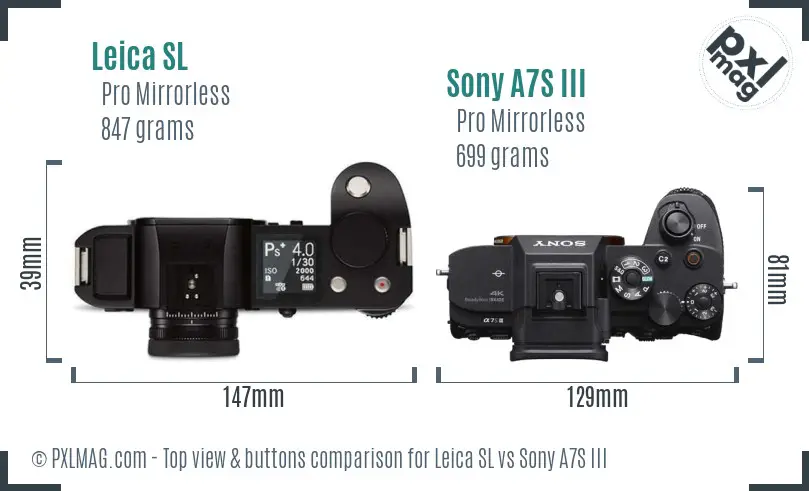 Leica SL vs Sony A7S III top view buttons comparison