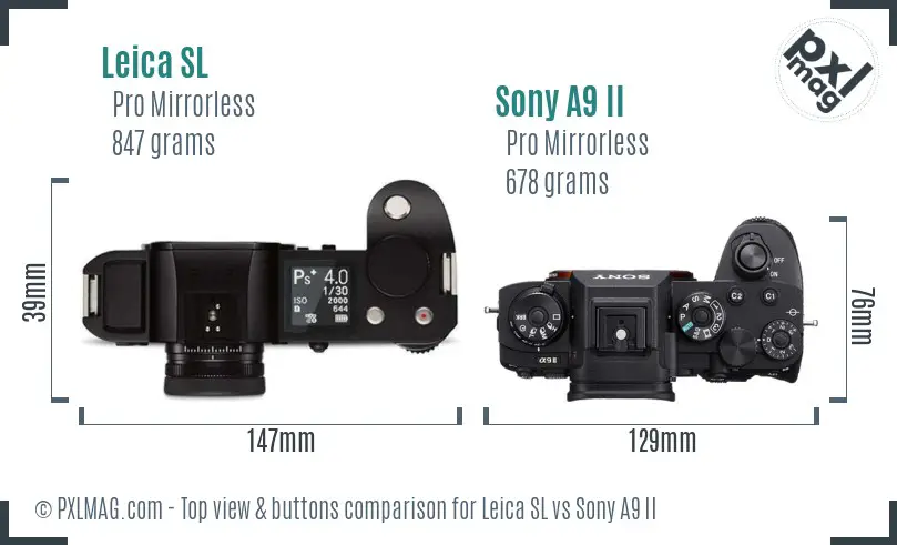 Leica SL vs Sony A9 II top view buttons comparison