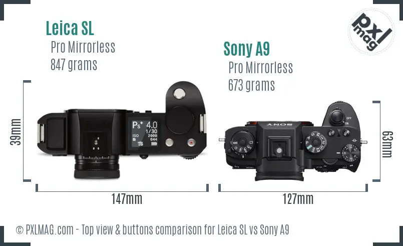 Leica SL vs Sony A9 top view buttons comparison