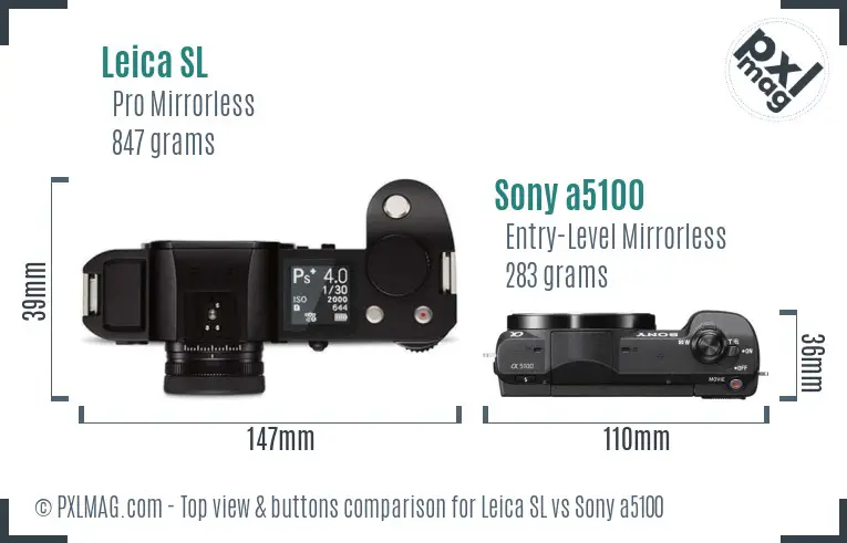 Leica SL vs Sony a5100 top view buttons comparison Leica SL vs Sony a5100 top view buttons comparison