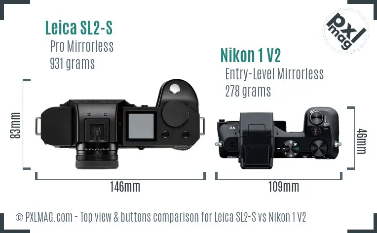 Leica SL2-S vs Nikon 1 V2 top view buttons comparison