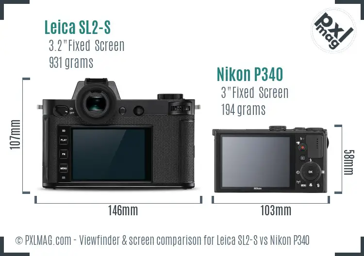 Leica SL2-S vs Nikon P340 Screen and Viewfinder comparison