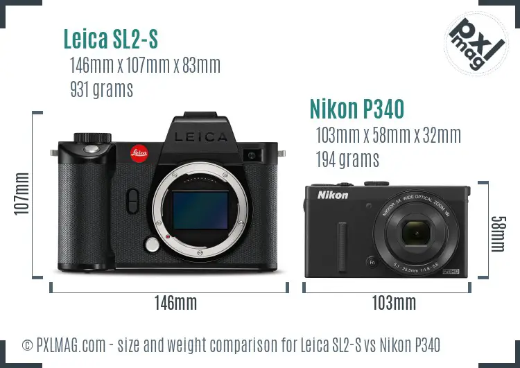 Leica SL2-S vs Nikon P340 size comparison